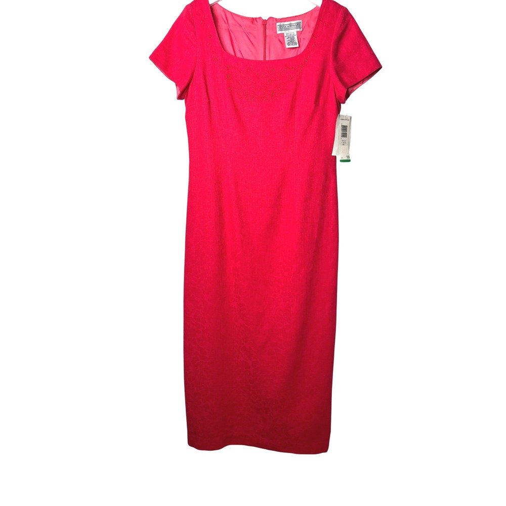 VTG Jessica Howard Sheath Dress Womens 10 Pink NEW Linen‎ Blend Square Neck